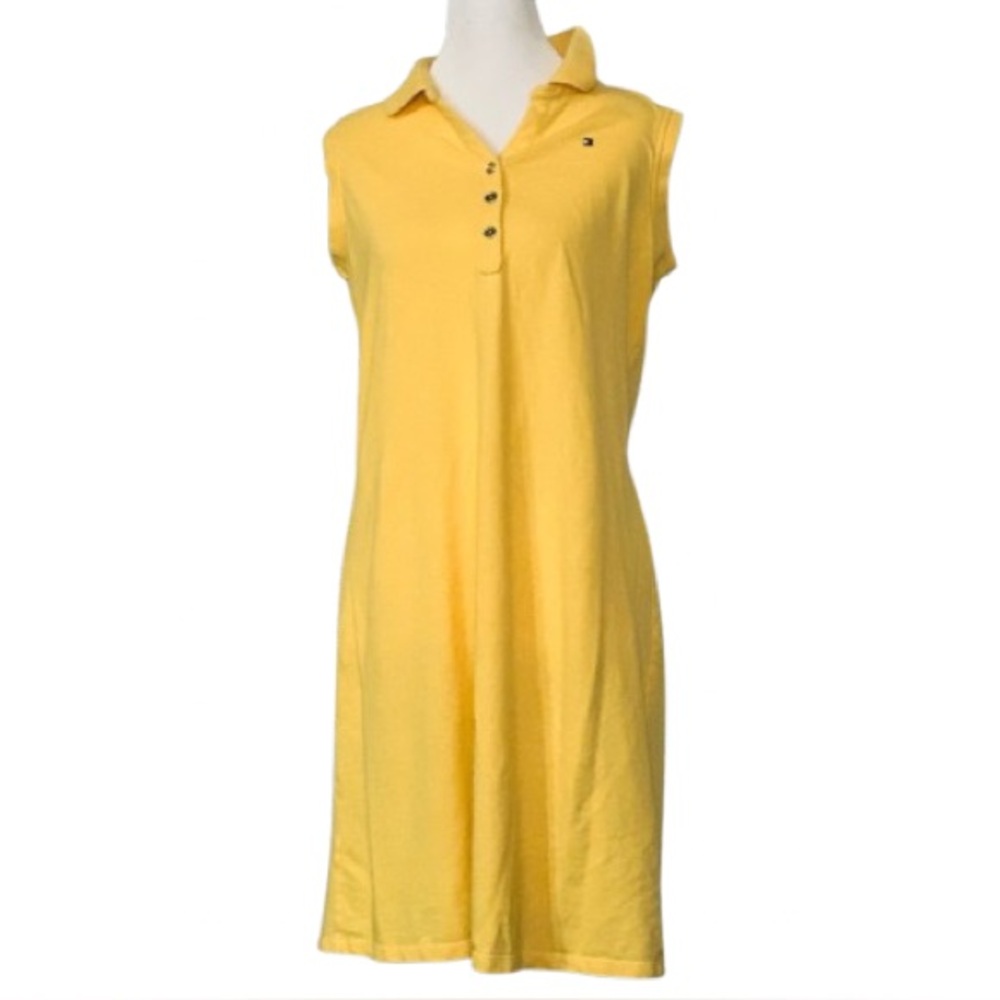 Sunny Yellow Tommy Hilfiger Sleeveless Polo Dress medium Button Logo Sleeveless